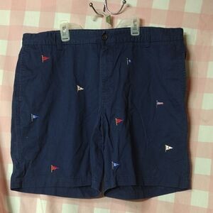 Vintage Chaps Blue Flat Front Shorts with Nautical Embroidery